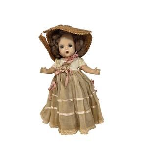 Vintage 13" Composition Doll Sleep Eyes Teeth Original Dress Hat Shoes